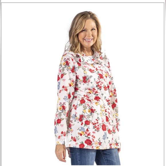 Linda Anderson Rose Floral Hooded Drawstring Spring Raincoat Jacket Size Large - Picture 6 of 7